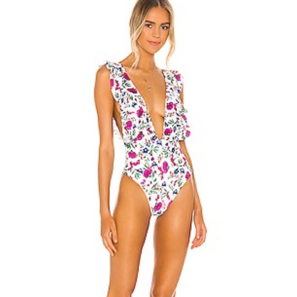 REVOLVE White and Pink Floral One Piece Swimsuit